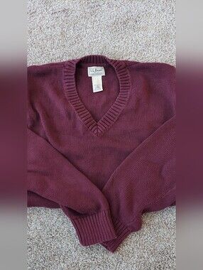 L.L. Bean Ribbed V-Neck Sweater in Plum